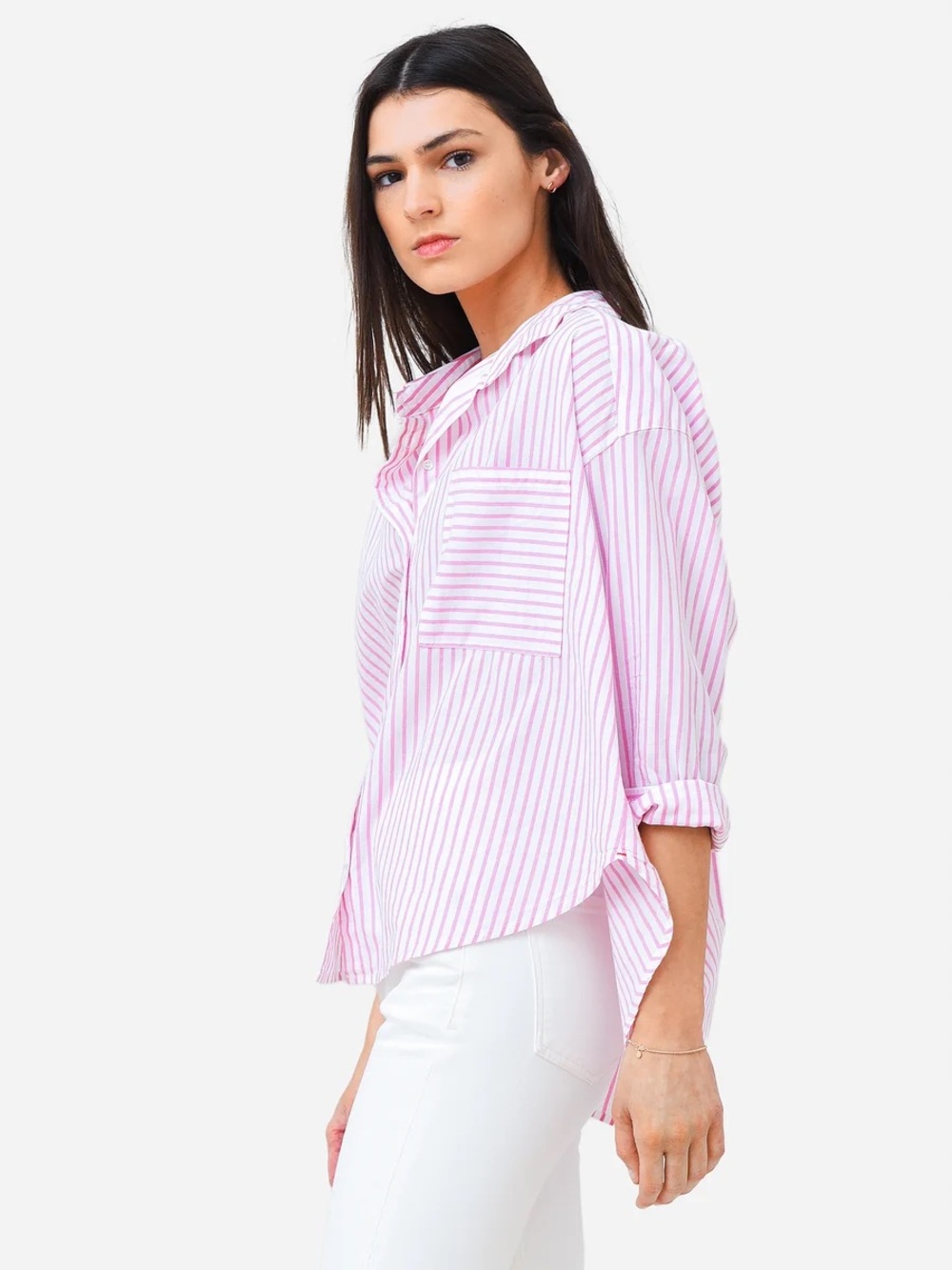 Xirena Pink and White Stripe 100% Cotton Button Down